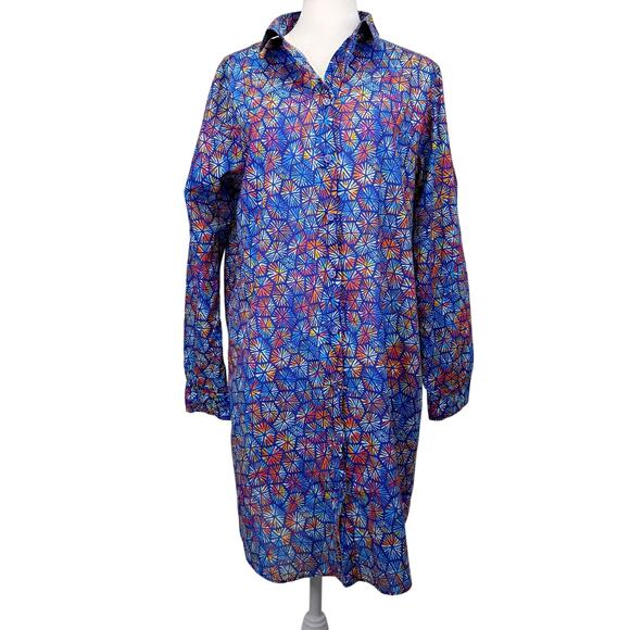 VILEBREQUIN Geometric Cotton Shirtdress Womens L Multi Turtle Shell Print Resort - Picture 8 of 16
